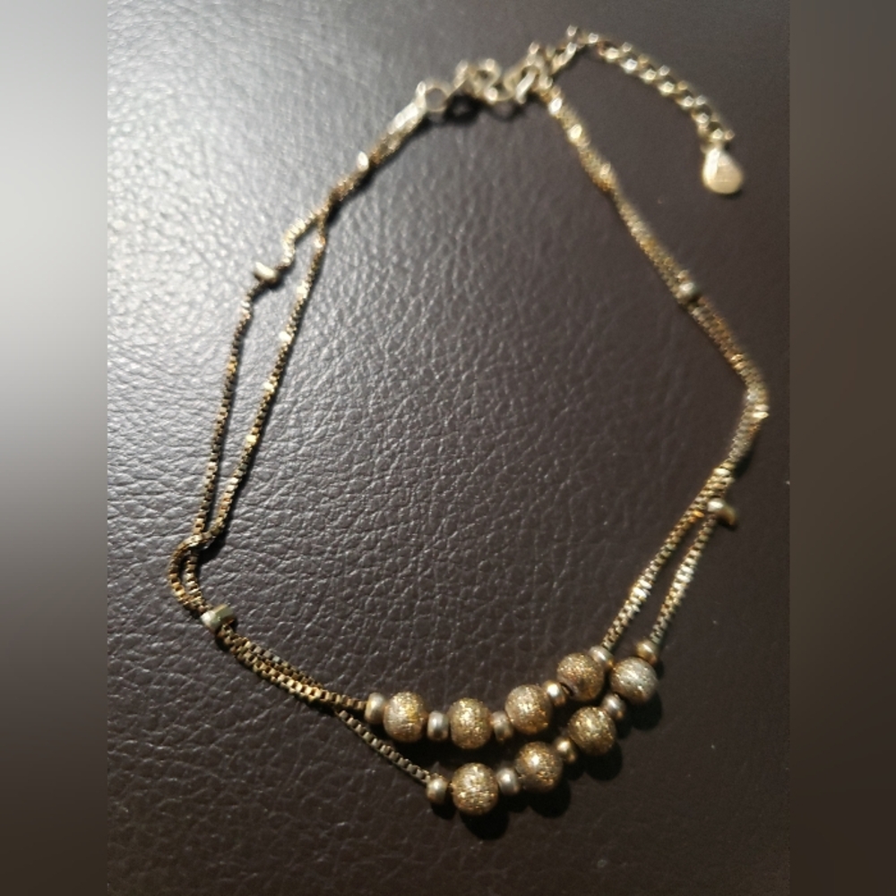 Sterling Sliver 925 Double-layer gold Tone beaded Bracelet /anklet